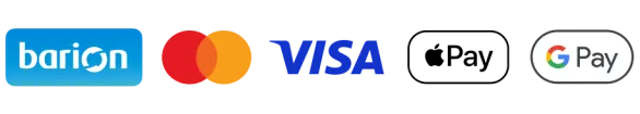 Fizetési módok: Barion, Mastercard, Visa, Apple Pay, Google Pay